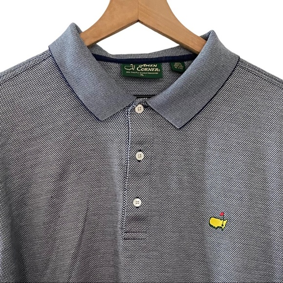 Amen Corner Masters Performance Tech Navy and Grey Micro Stripe Polo SZ … - Picture 2 of 7